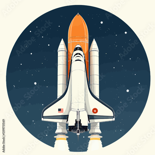 Space Shuttle Launching into Starry Sky Illustration