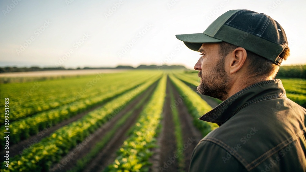 custom made wallpaper toronto digitalFarmer Looking at Farm Field Plantation with Crop and Harvest, Farming and Agriculture