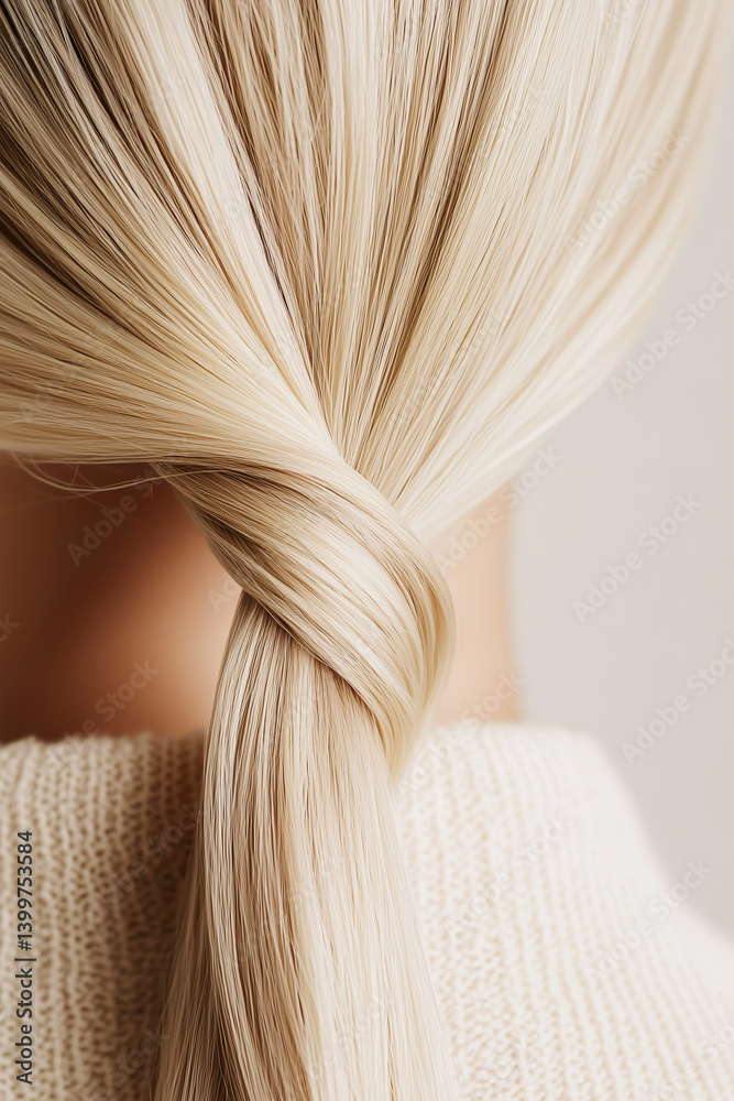 Close-up of blond smooth hair swirled.