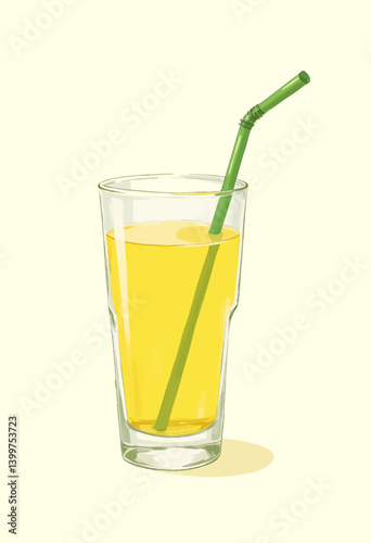 Refreshing Yellow Drink with Green Straw Illustration