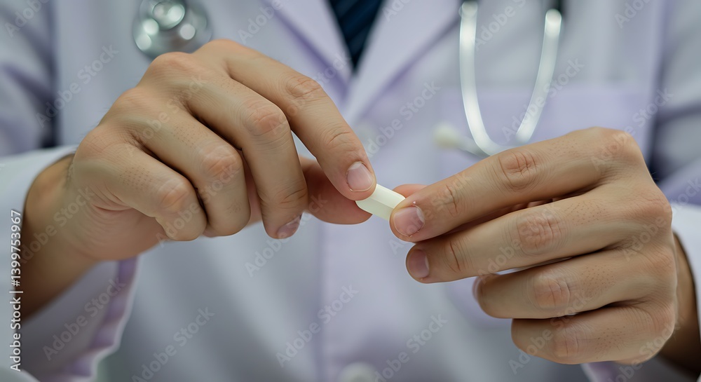 Fototapeta premium Doctor Holding Pill Capsule in Hands Ready to Open