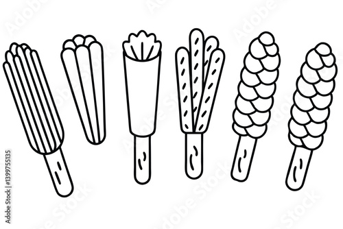 churros line art dessert illustration snack food drawing