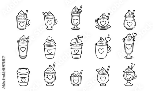 Drinks and ice cream vector illustration set