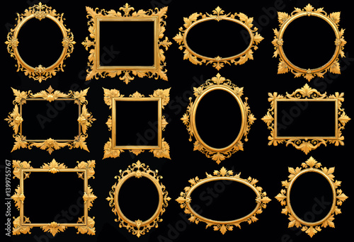 Ornate Gold Picture Frames on Black Background