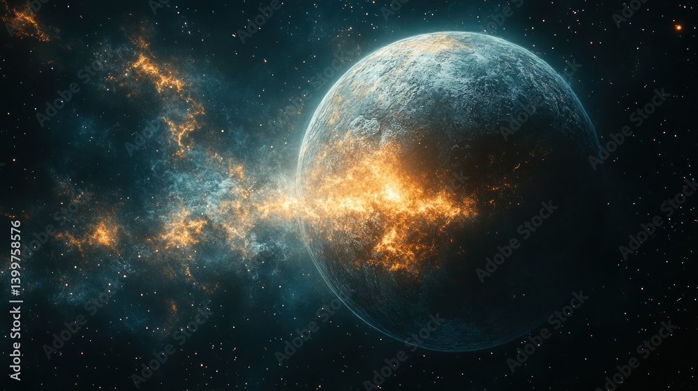 Obraz premium Cosmic Planet Collision; Space Explosion Background