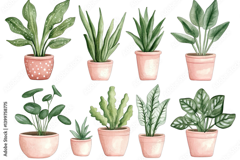 Fototapeta premium various indoor plants in terracotta pots showcasing different shapes and sizes ideal for home decor and gardening inspiration