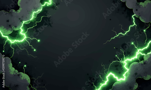 Obraz na płótnie Green Lightning Strikes with Dark Clouds Frame w salonie