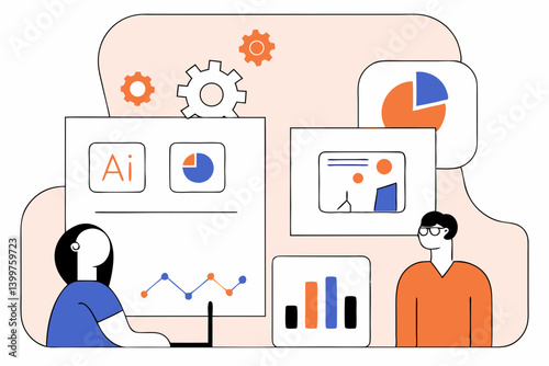AI Technology Set: Characters Using Generative Tools for Business Tasks