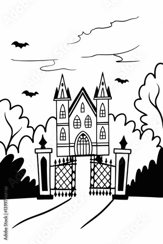 Detailed Arkham Background for Coloring Book Illustrations