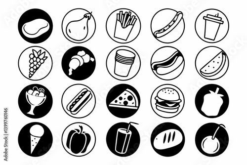 Line Style Food and Drink Icons Set for Restaurant Web Design