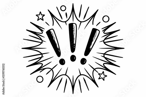 Doodle Exclamation and Confetti Icons for Attention-Grabbing Headlines