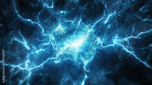 Abstract blue lightning energy background power storm electric discharge plasma effect texture wallpaper design