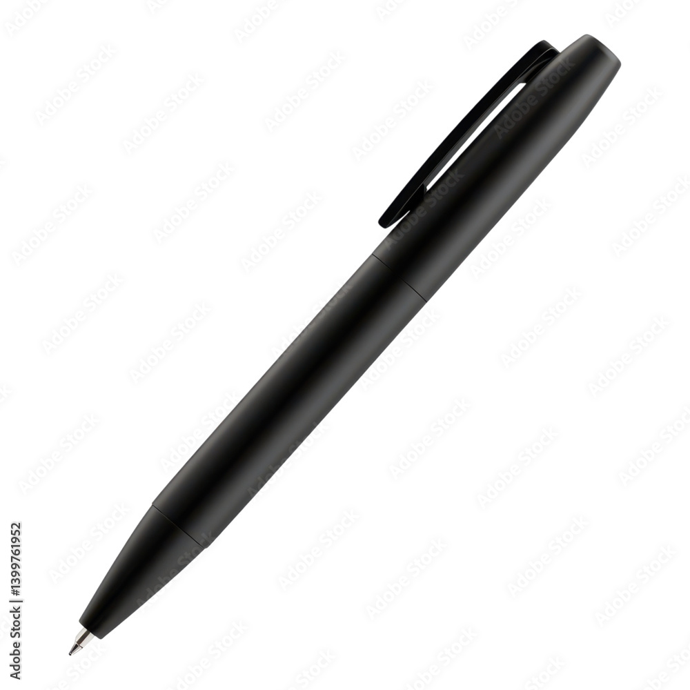 A sleek black pen with a streamlined design, showcasing its writing tip and smooth contours. A sleek black pen with a streamlined design, showcasing its writing tip and smooth contours.