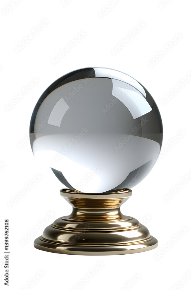 Crystal ball with brass stand and ethereal glow for fortune telling