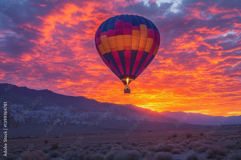 Fototapeta premium Hot air balloon sunrise desert mountains