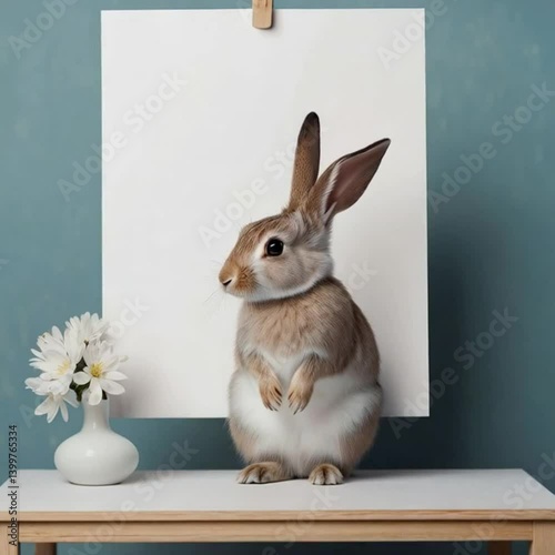 Bunny rabbit blank space white nature spring Easter cute pet animal fresh clean
