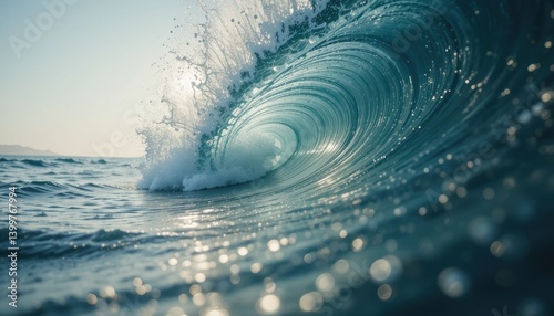 Azure Wave Curl: Sunlit Ocean Power