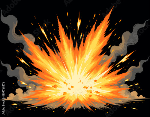 Cartoon Explosion with Smoke and Fire Sparks