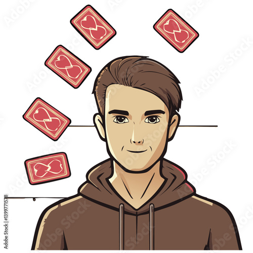 Man Juggling Casino Poker Chips in Casual Hoodie – Gambling and Risk Concept

