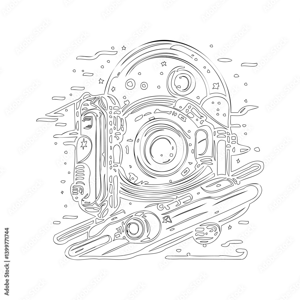 Unique Spaceman Illustration Art Outline Style Unique Spaceman Illustration Art Outline Style