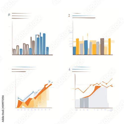 Set of Minimal Blue Business Charts and Graphs for Data Analysis and Reports

