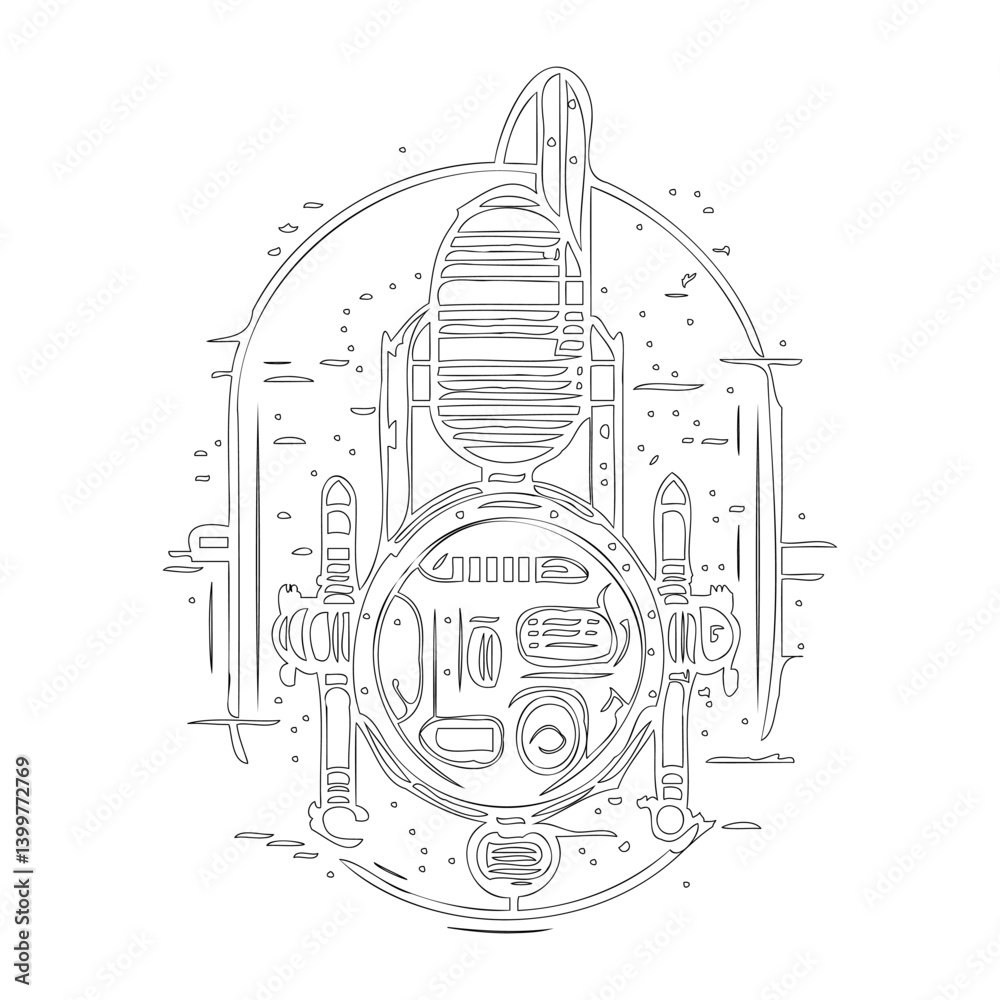 Fototapeta premium Underwater Explorer's Gear Line Art Illustration