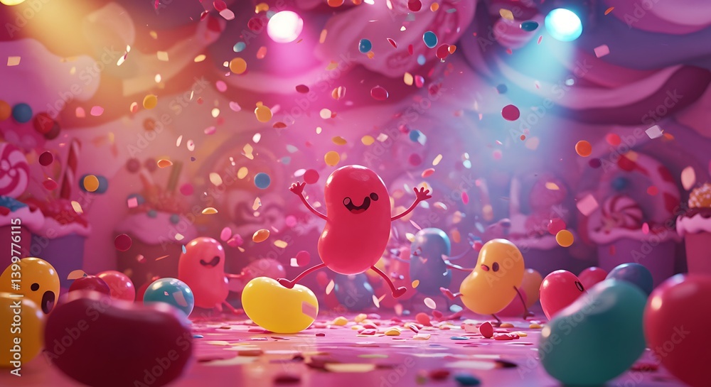 Fototapeta premium Joyful Jelly Bean Party: A 3D Rendered Celebration AI Generated