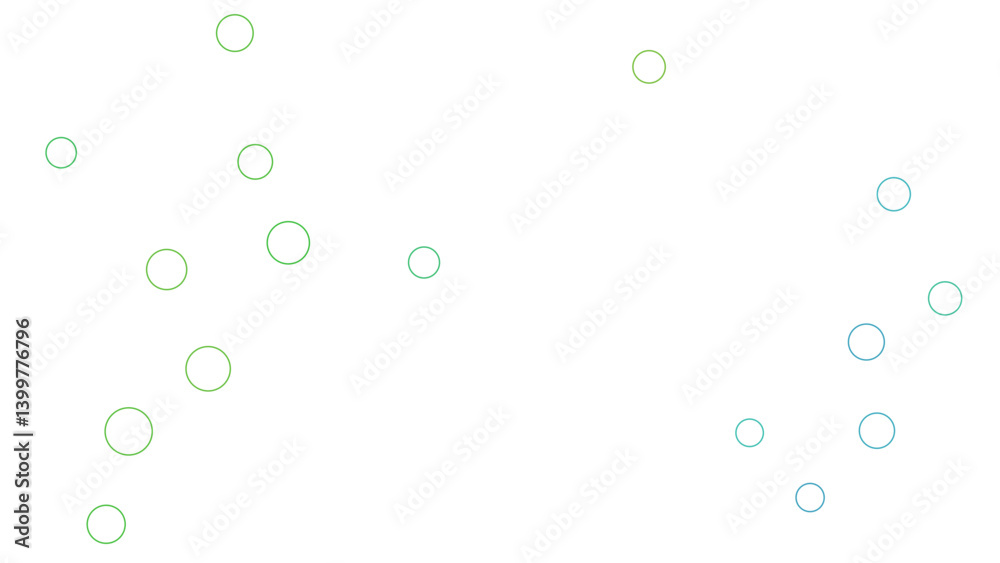 Abstract design featuring scattered light green and blue circles on a white background, creating a soft, minimalist effect.