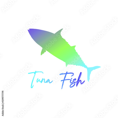 tuna fish writing with colorful gradient fish icon without background