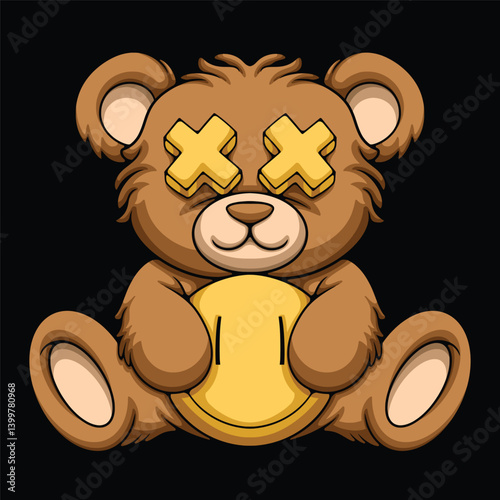 brown teddy bear holding a smile face emoji illustration