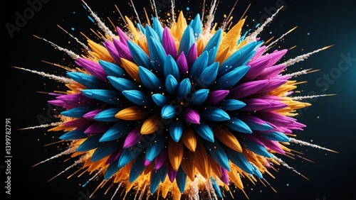 Colorful burst of spikes, forming a vibrant and dynamic abstract creation
