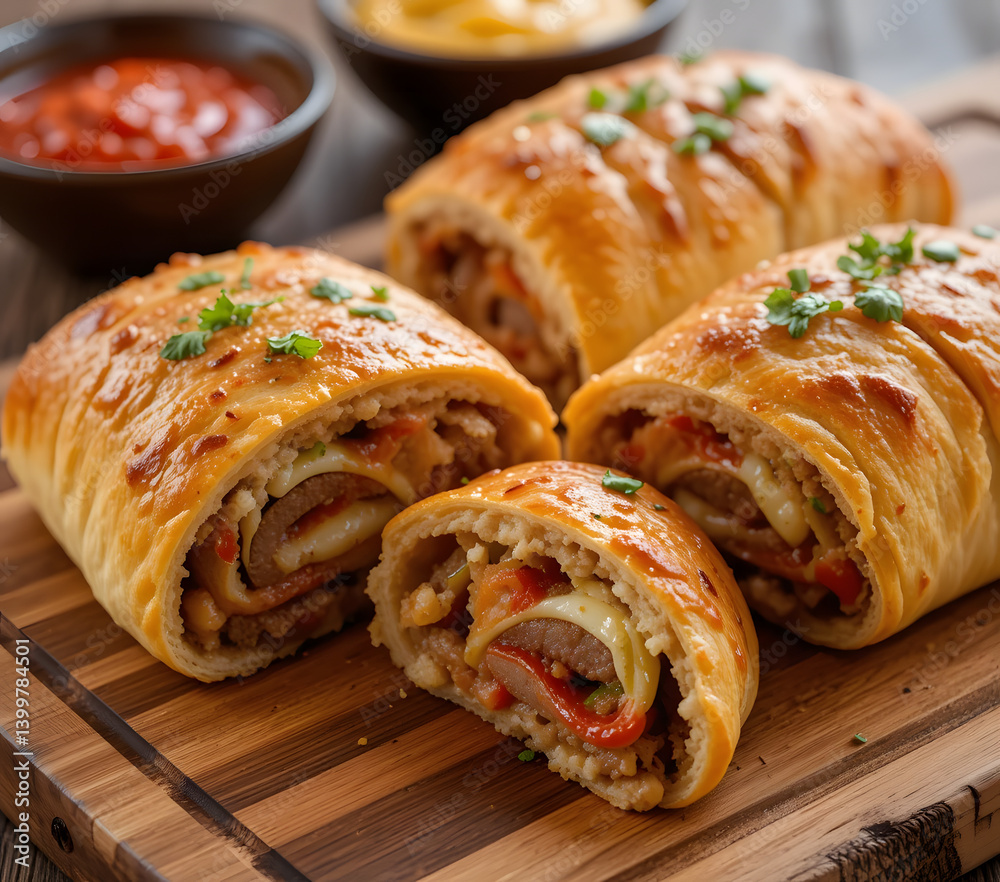Fresh baked croissants with jam on a plate Fresh baked croissants with jam on a plate