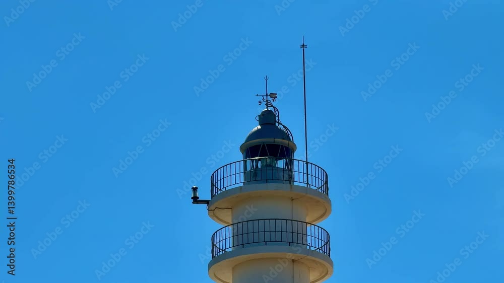 A stunning silhouette of a lighthouse against a backdrop of a clear blue sky, ideal for nautical themes and inspiration A stunning silhouette of a lighthouse against a backdrop of a clear blue sky, ideal for nautical themes and inspiration