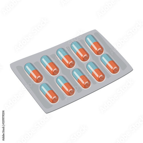 Pill blister with tablets, medicines. Medical package with medicaments, drugs. Flat vector illustration isolated on white background