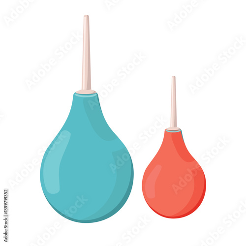 Little rubber enema and a big enema with a plastic tip.  Vector illustration.