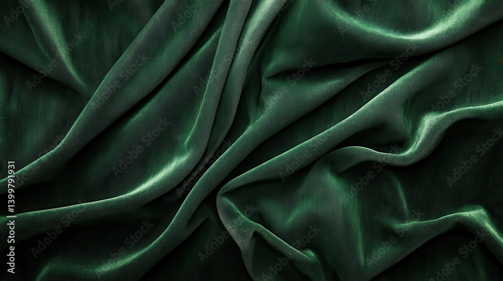 Fototapeta premium Elegant green fabric with luxurious draping and smooth texture