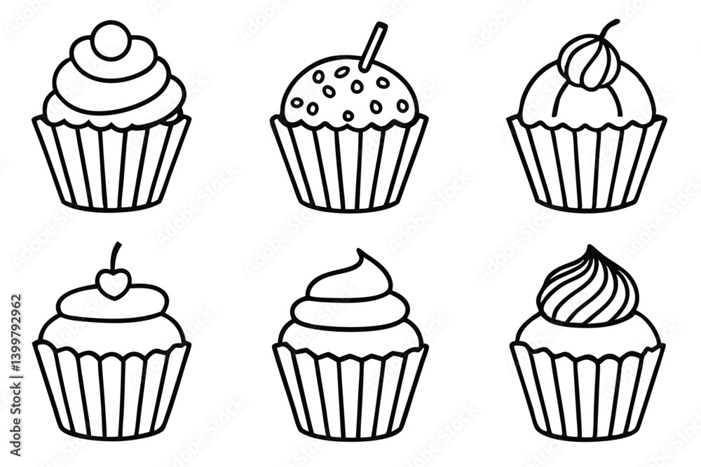 cupcakes line art vibrant colorful sweet cake sketch style cupcakes line art vibrant colorful sweet cake sketch style