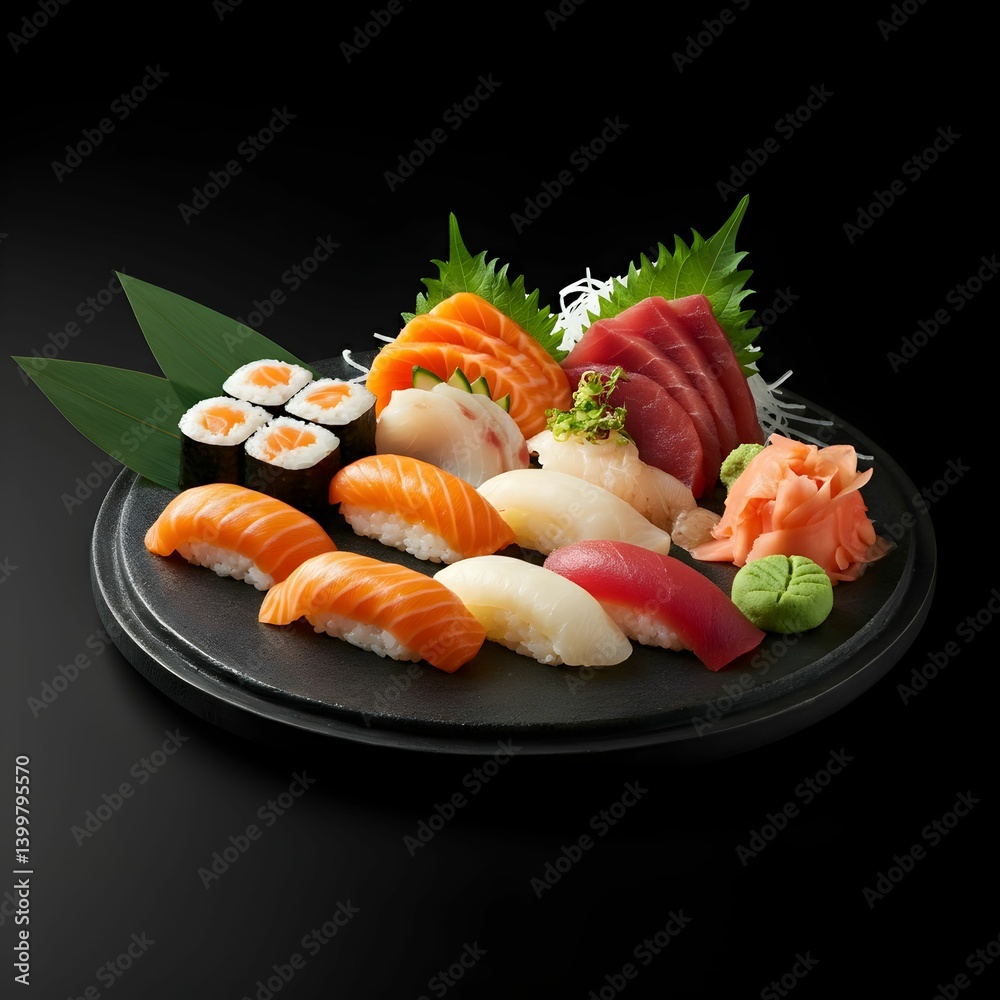 Elegant Sushi Platter with Nigiri, Sashimi, and Rolls – Perfect for Restaurant Menus, Food Blogs, Culinary Promotions, or Advertisements Showcasing Japanese Cuisine Elegant Sushi Platter with Nigiri, Sashimi, and Rolls – Perfect for Restaurant Menus, Food Blogs, Culinary Promotions, or Advertisements Showcasing Japanese Cuisine