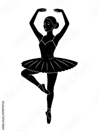 Graceful ballerina silhouette in a poised dance position. Vector illustration of classical ballet movement.