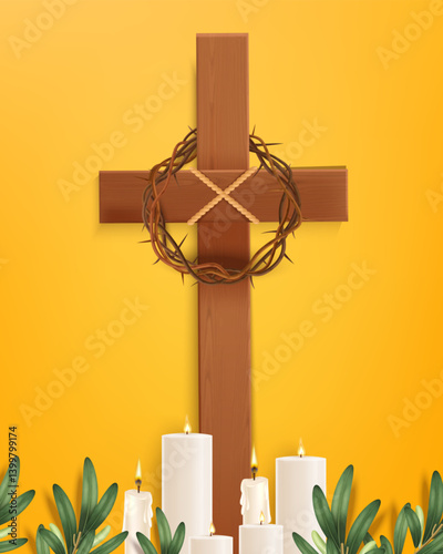 Holy Week Cross with Candles Illustration
