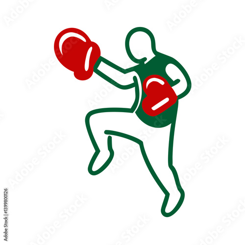 Kickboxer Performing a Dynamic Move in Bold Colors  