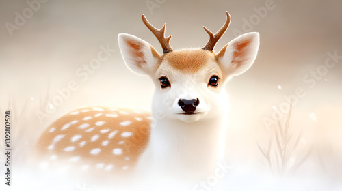 A serene white-tailed deer gazes curiously against a soft, blurred background.