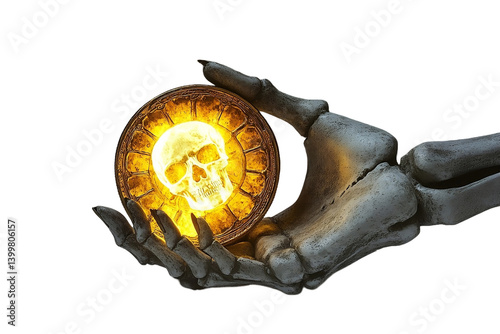 Skeletal pirate hand holding ancient map with haunted aura