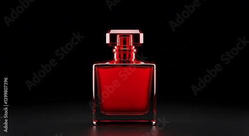Red perfume bottle on dark background