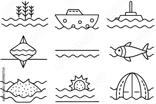 deep sea trench line art in the deep ocean