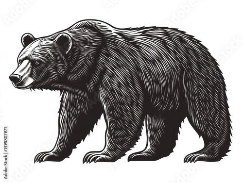 Majestic black bear profile, forest background, wildlife art, nature design