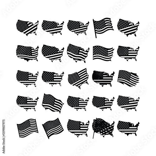 USA map vector pack with flag overlay for 4th of July, patriotic parties, and apparel designs.
