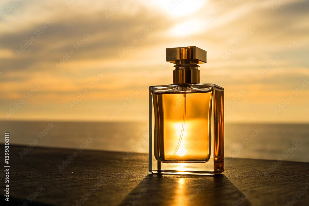 Golden Perfume Bottle at Sunset Golden Perfume Bottle at Sunset