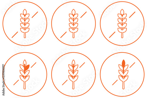 Set of Gluten free label vector icons set. No wheat symbols templates design for gluten free food package or dietetic product nutrition sign. Vector Illustration. Vector Graphic