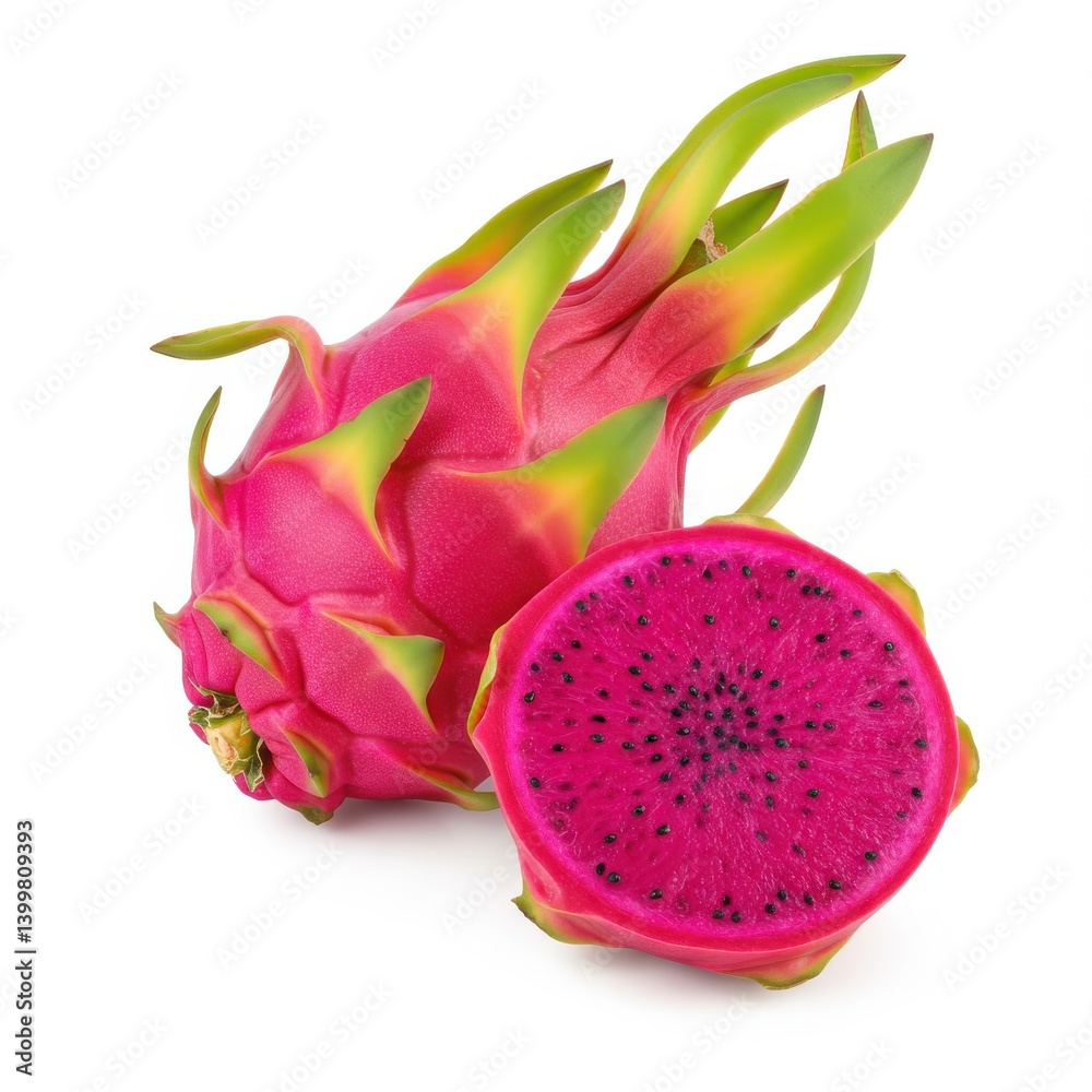 Dragon fruit and slice close up view on white background Dragon fruit and slice close up view on white background